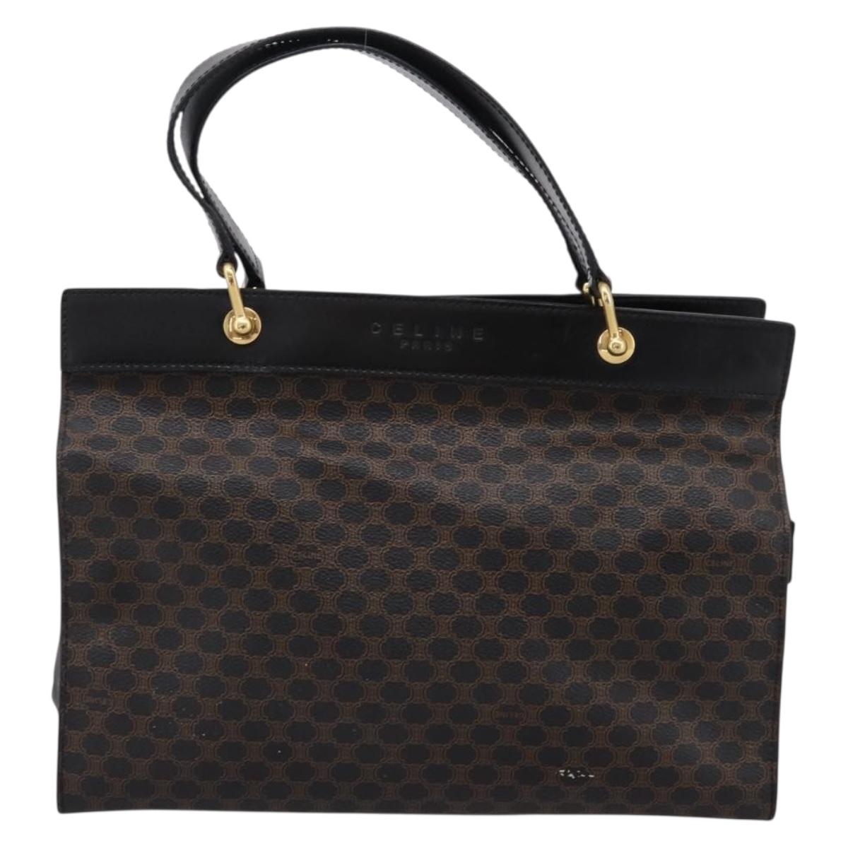 CELINE Macadam Hand Bag PVC Leather Black Gold Tone Auth BA15296