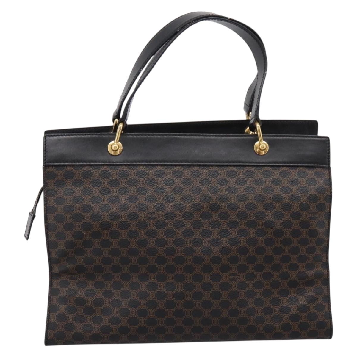 CELINE Macadam Hand Bag PVC Leather Black Gold Tone Auth BA15296