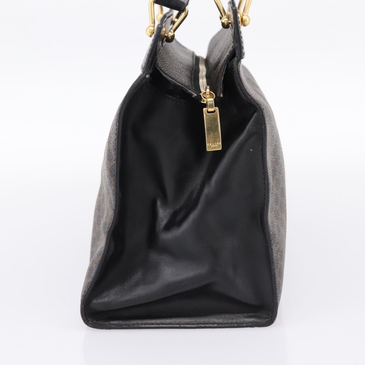 CELINE Macadam Hand Bag PVC Leather Black Gold Tone Auth BA15296