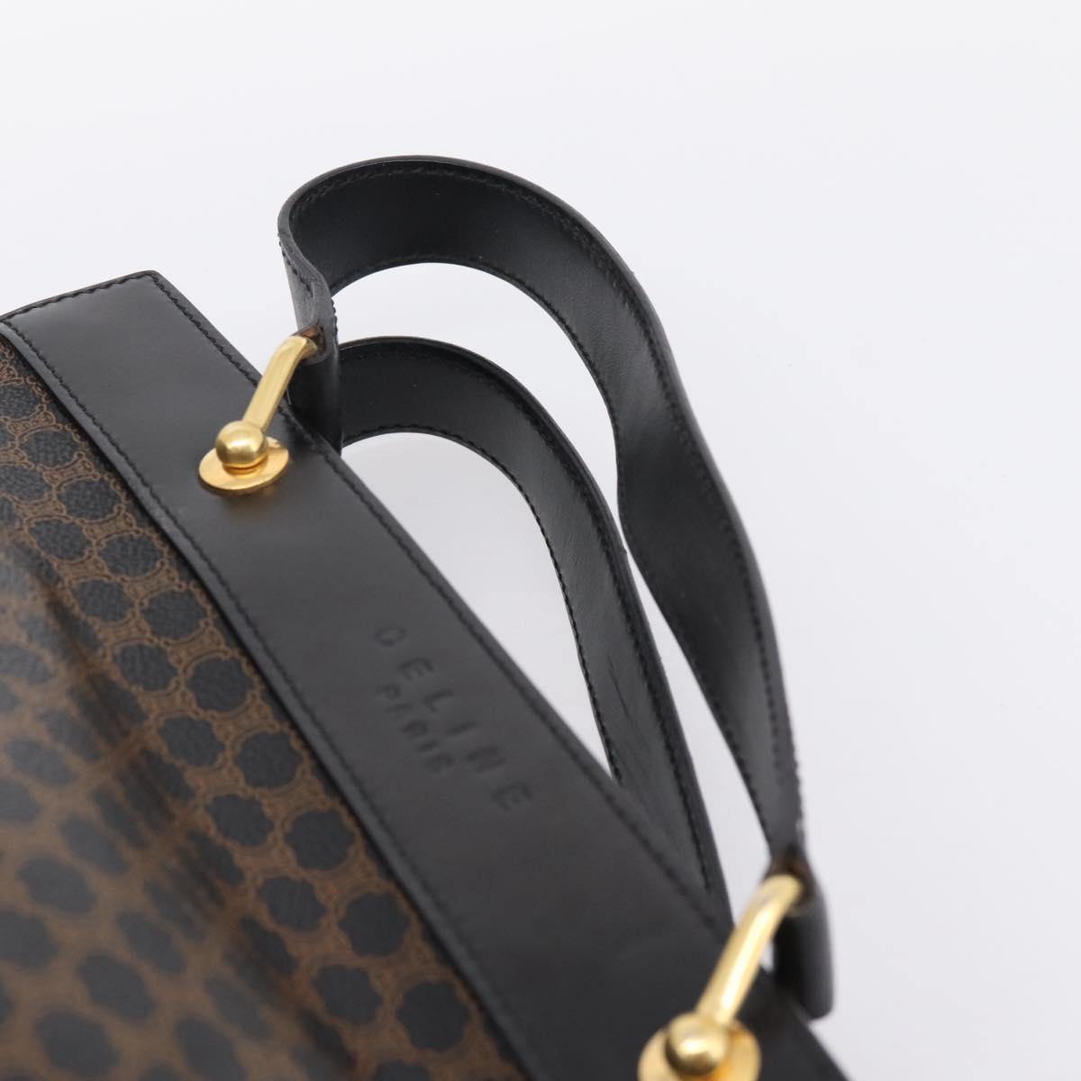 CELINE Macadam Hand Bag PVC Leather Black Gold Tone Auth BA15296