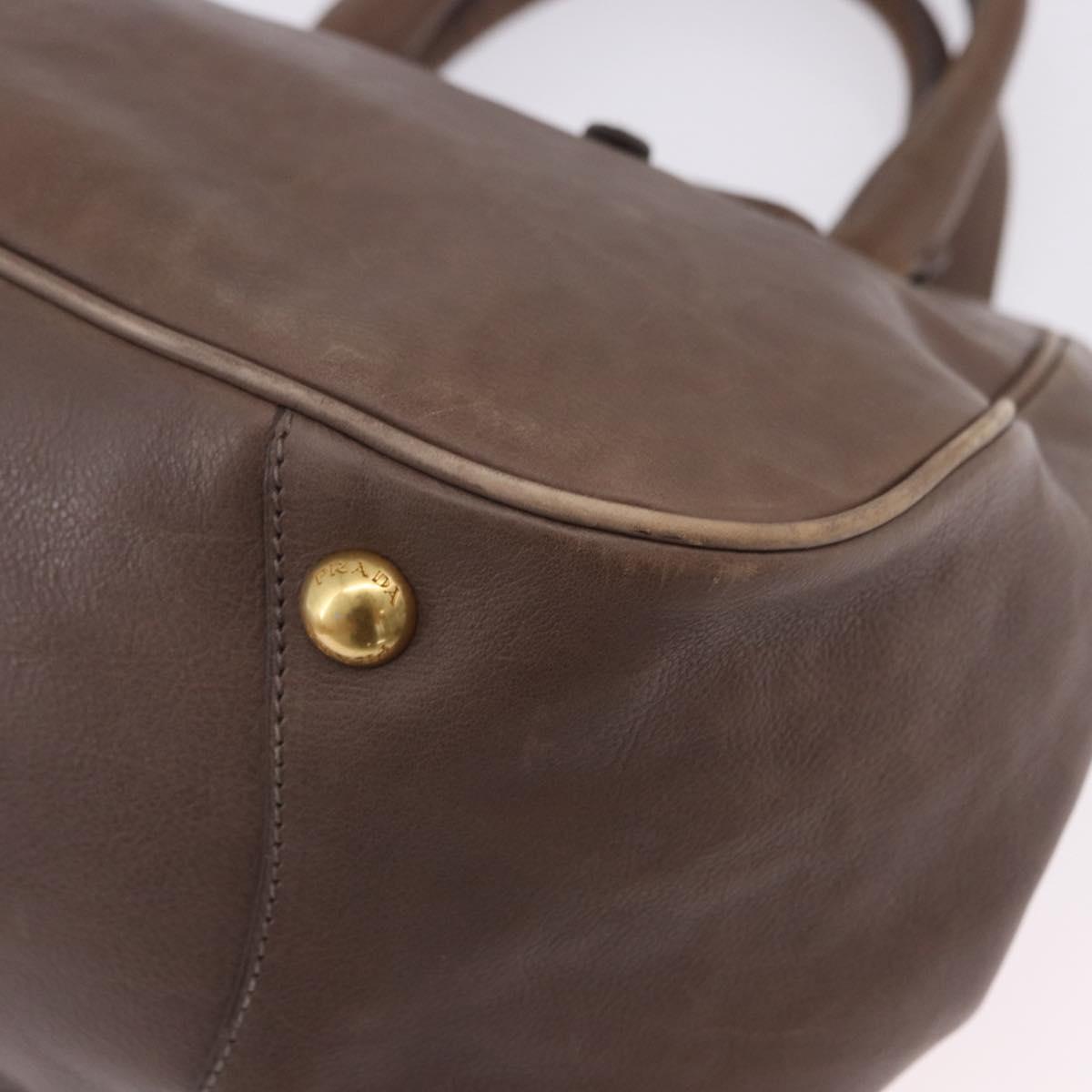 PRADA Hand Bag Leather 2way Brown Gold Tone Auth BA15297
