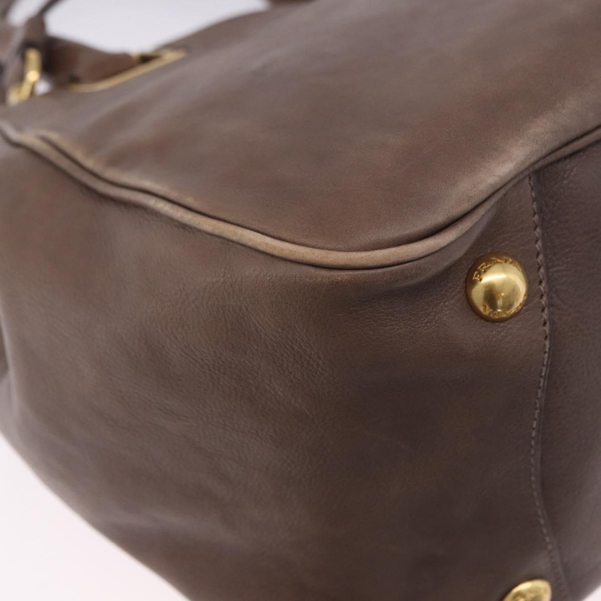 PRADA Hand Bag Leather 2way Brown Gold Tone Auth BA15297