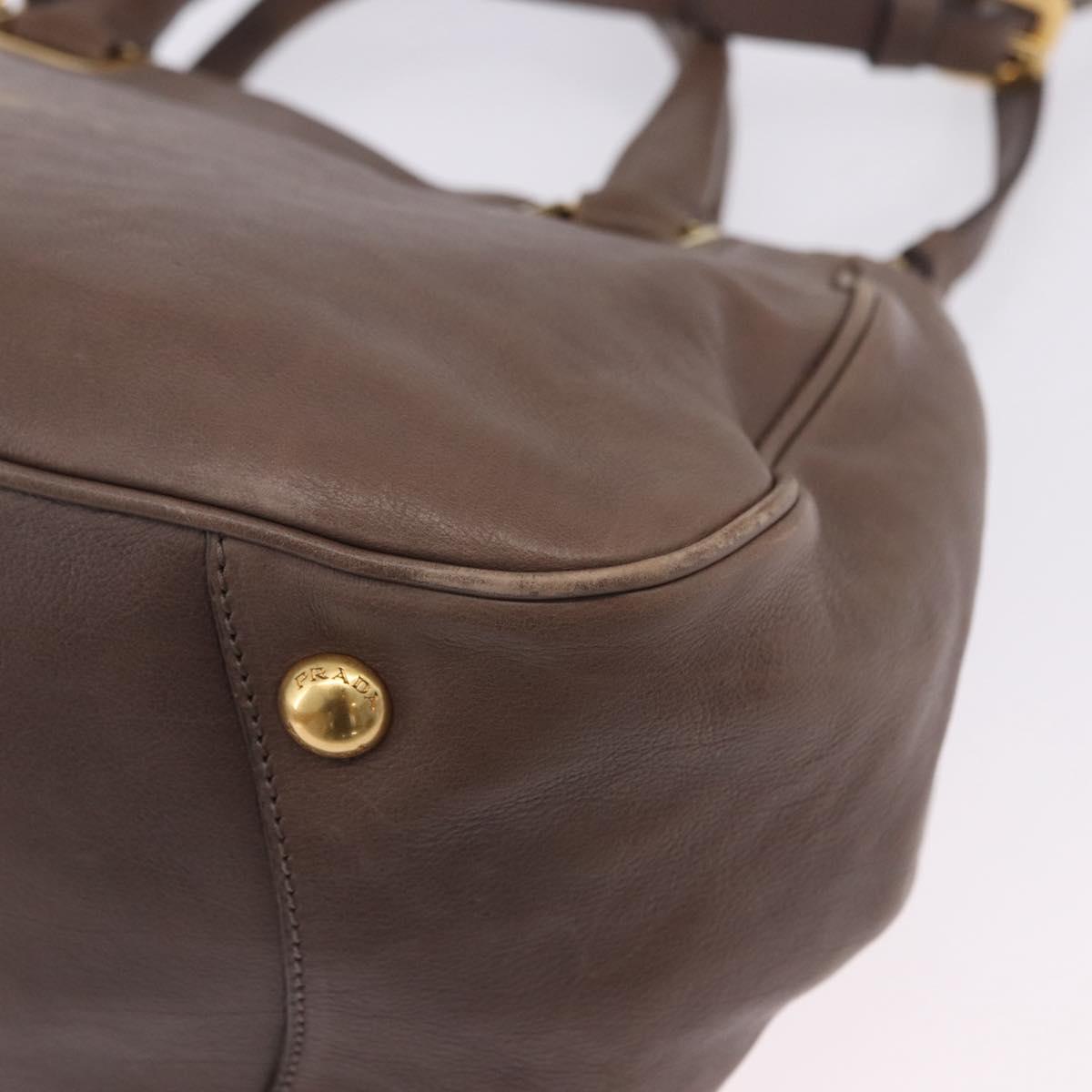 PRADA Hand Bag Leather 2way Brown Gold Tone Auth BA15297