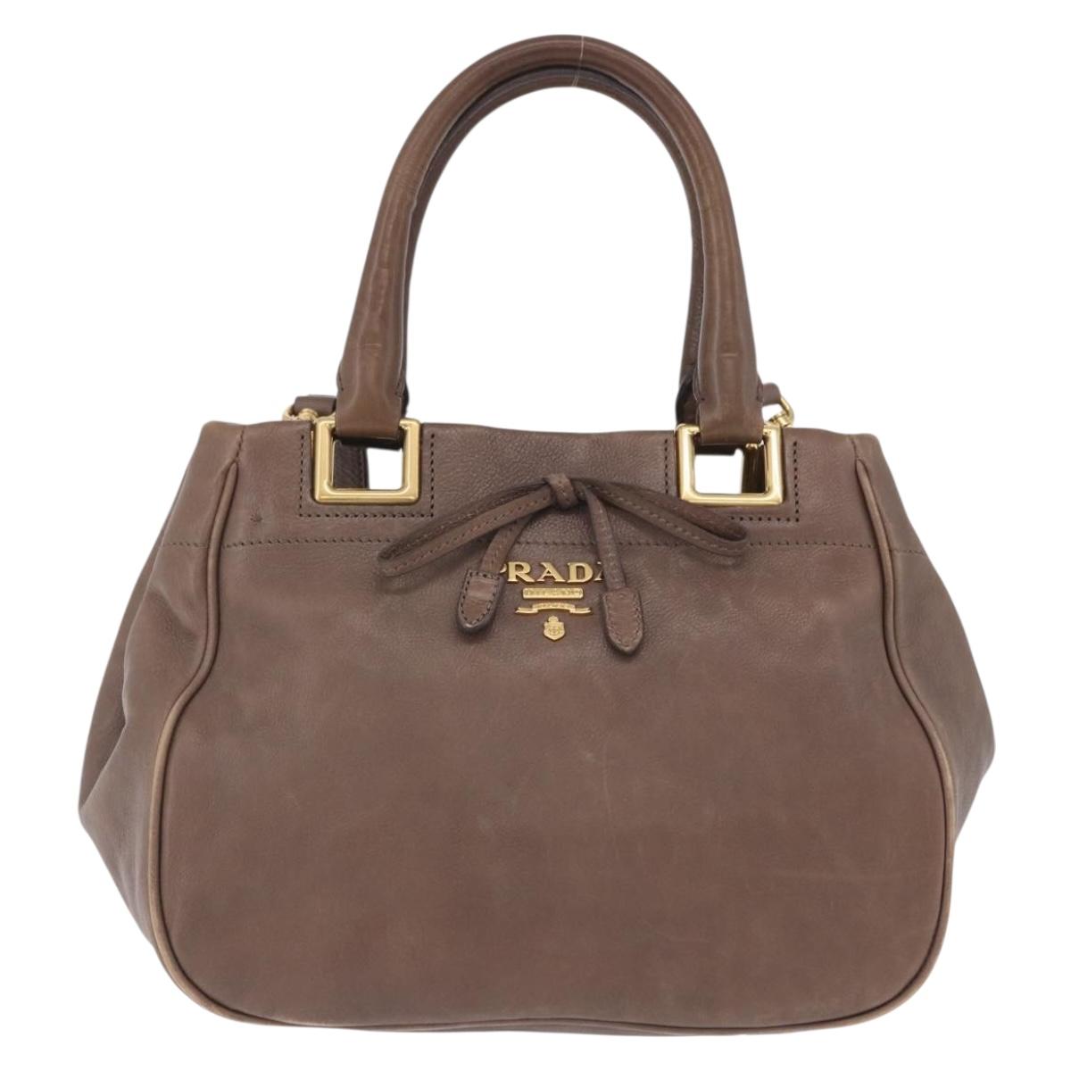 PRADA Hand Bag Leather 2way Brown Gold Tone Auth BA15297