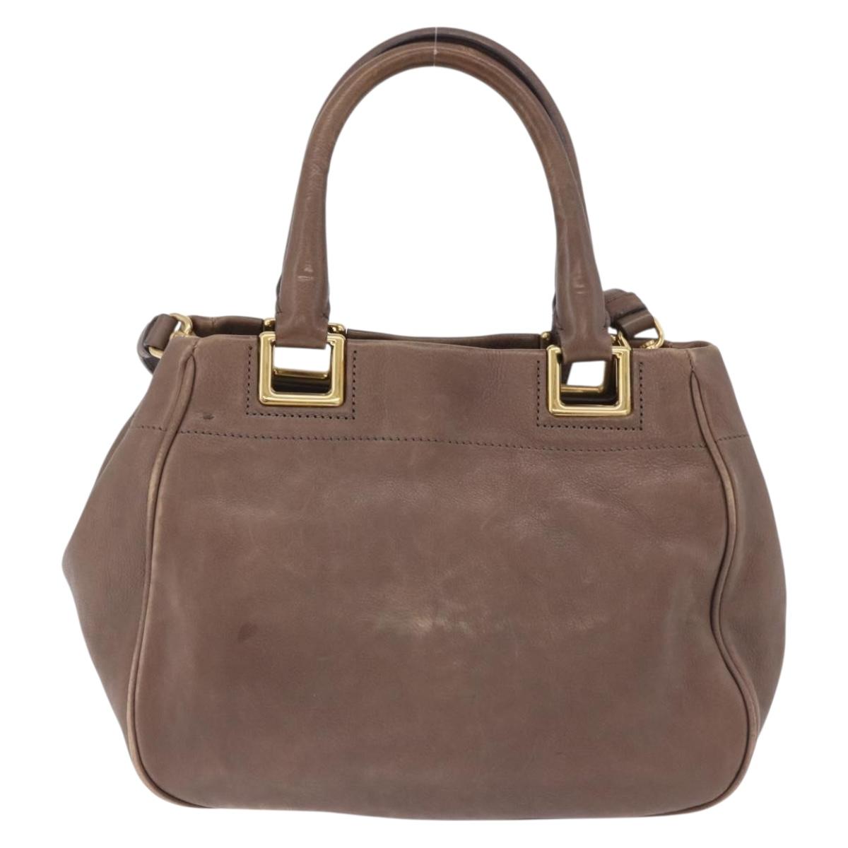 PRADA Hand Bag Leather 2way Brown Gold Tone Auth BA15297