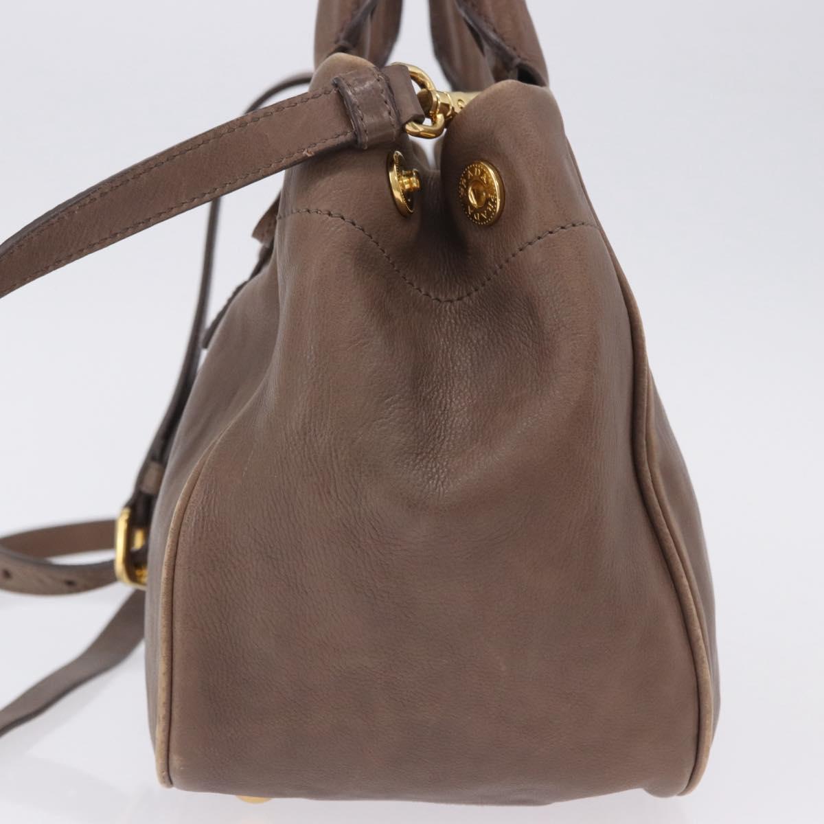 PRADA Hand Bag Leather 2way Brown Gold Tone Auth BA15297
