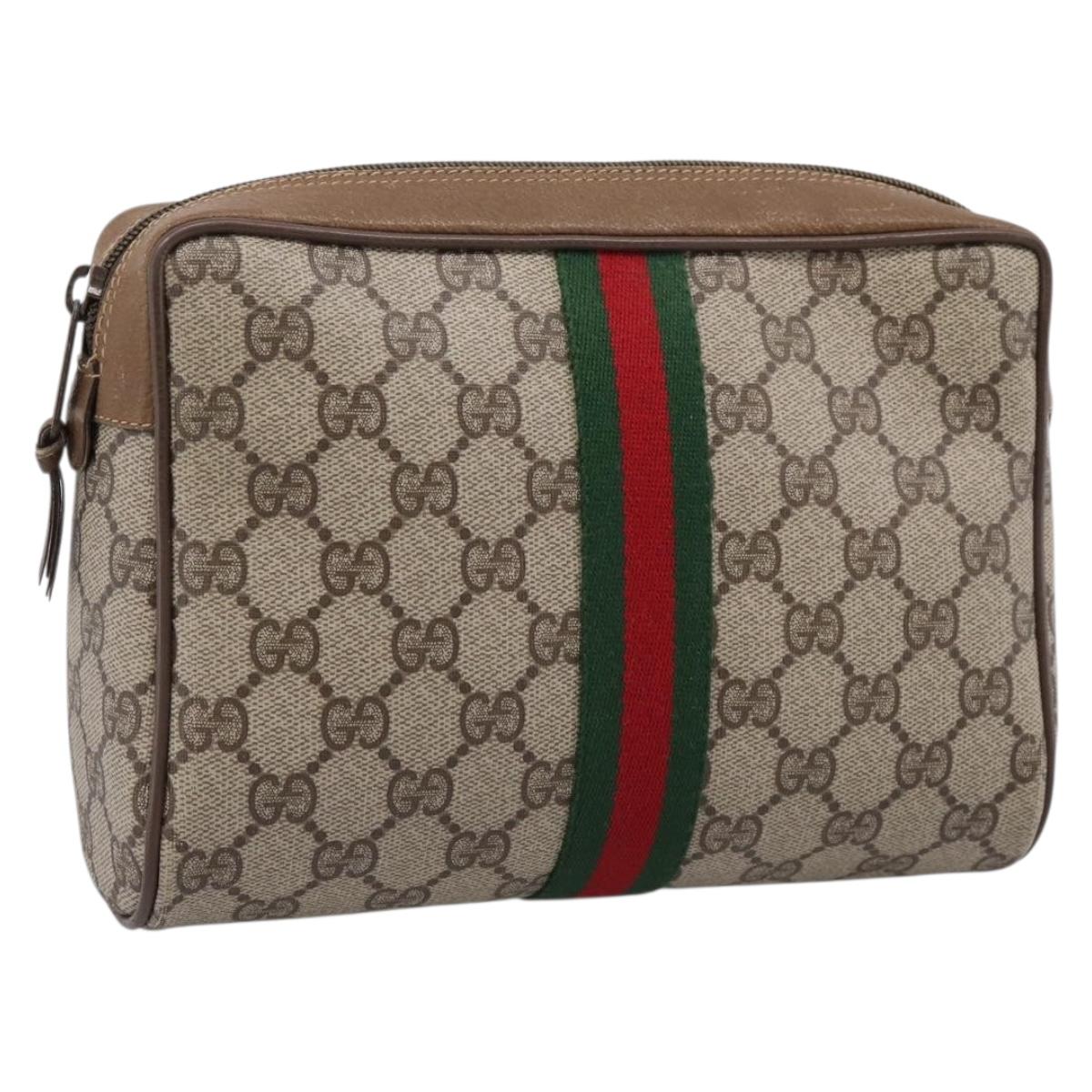 GUCCI GG Supreme Web Sherry Line Clutch Bag PVC Beige 89 01 012 Auth BA15298