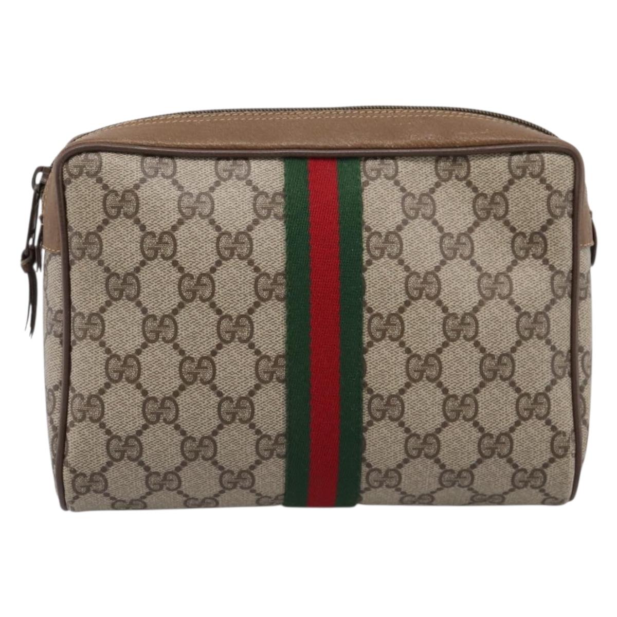 GUCCI GG Supreme Web Sherry Line Clutch Bag PVC Beige 89 01 012 Auth BA15298