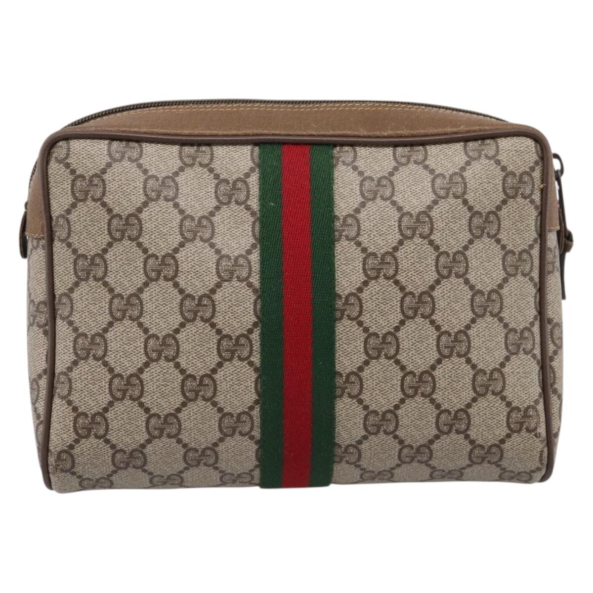 GUCCI GG Supreme Web Sherry Line Clutch Bag PVC Beige 89 01 012 Auth BA15298