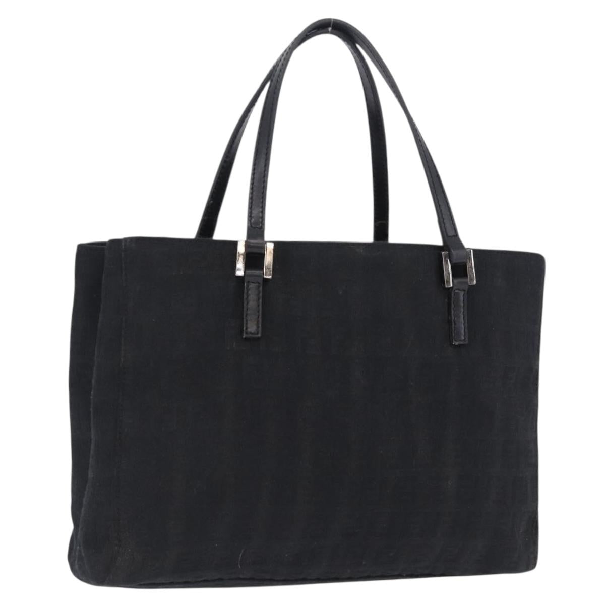 FENDI Zucchino Canvas Hand Bag Black Silver Auth BA15300