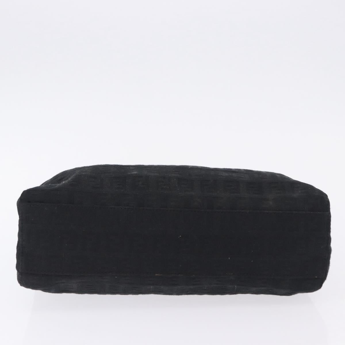 FENDI Zucchino Canvas Hand Bag Black Silver Auth BA15300