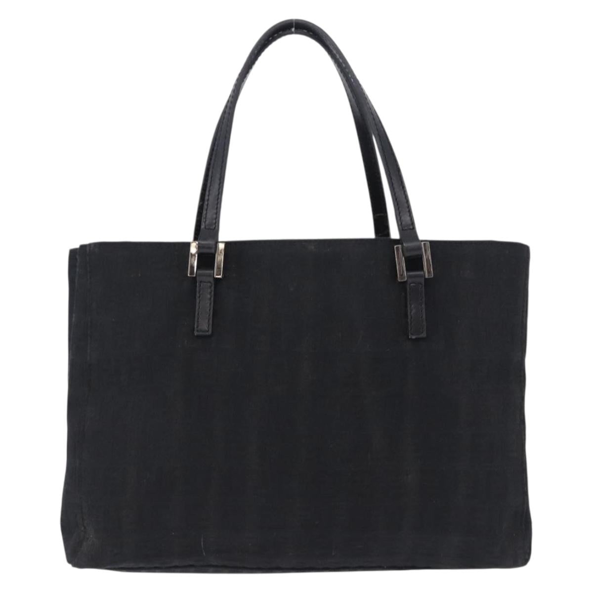FENDI Zucchino Canvas Hand Bag Black Silver Auth BA15300