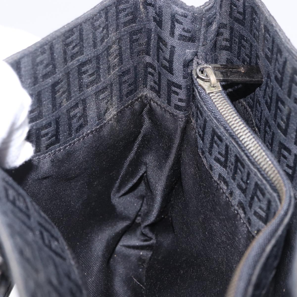 FENDI Zucchino Canvas Hand Bag Black Silver Auth BA15300