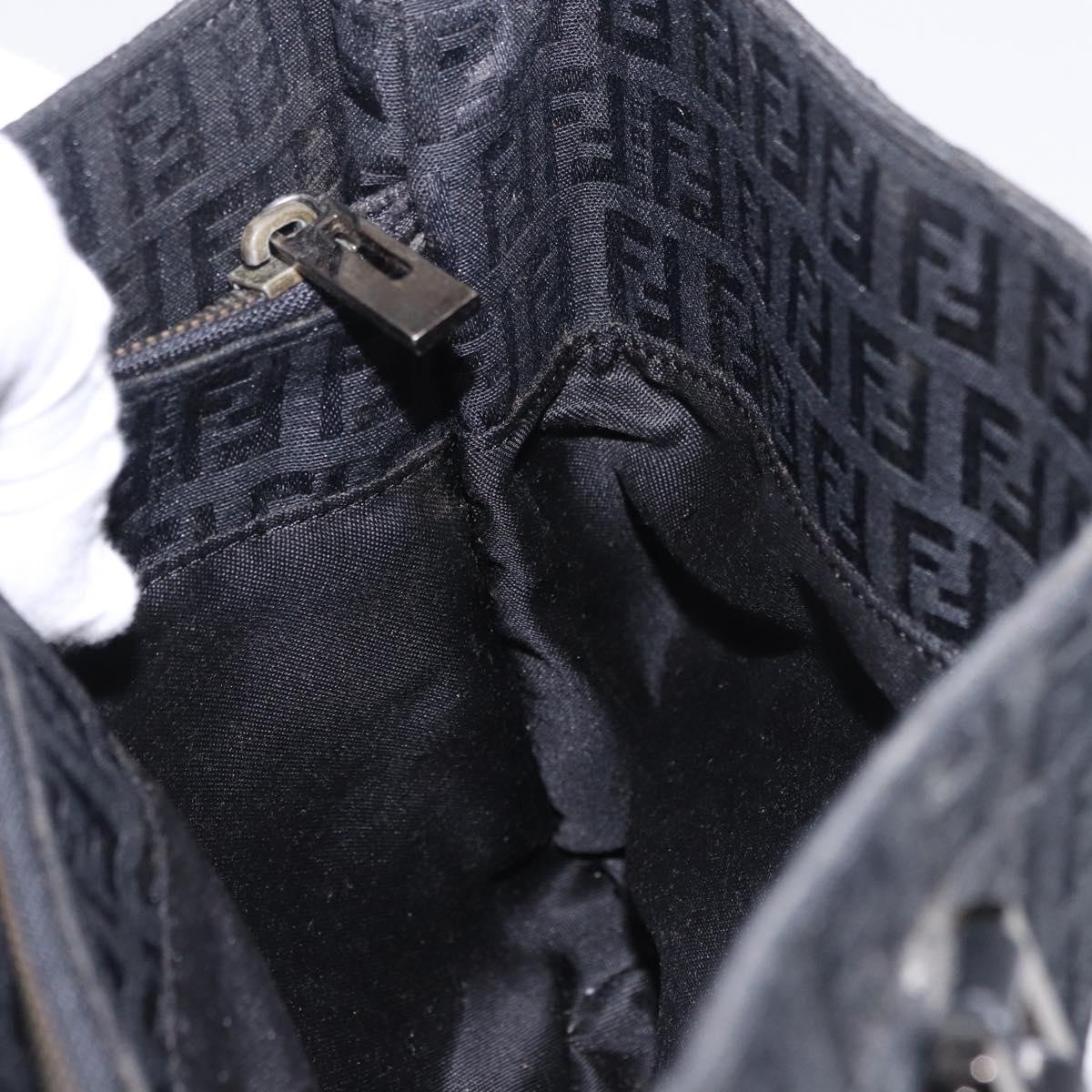 FENDI Zucchino Canvas Hand Bag Black Silver Auth BA15300