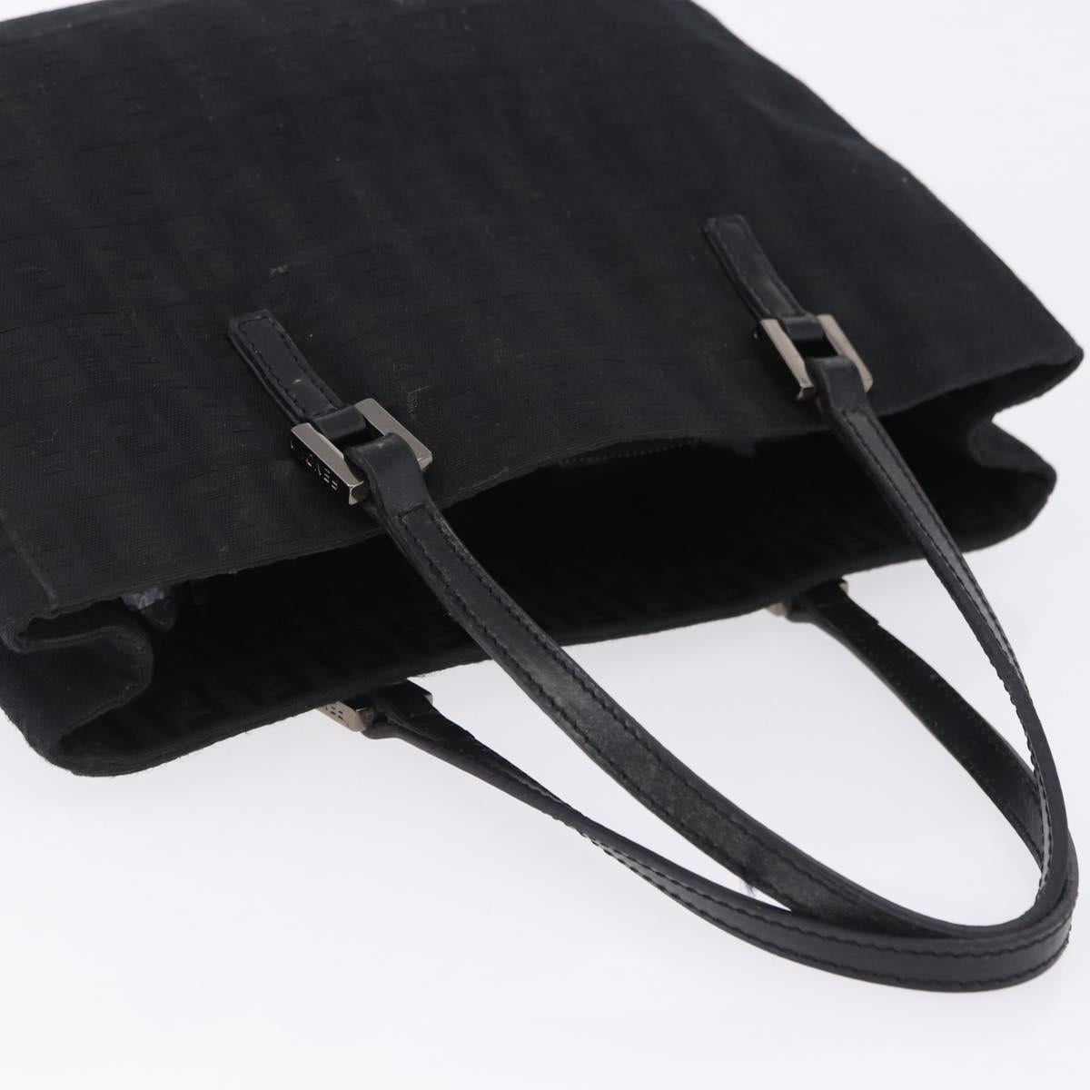 FENDI Zucchino Canvas Hand Bag Black Silver Auth BA15300