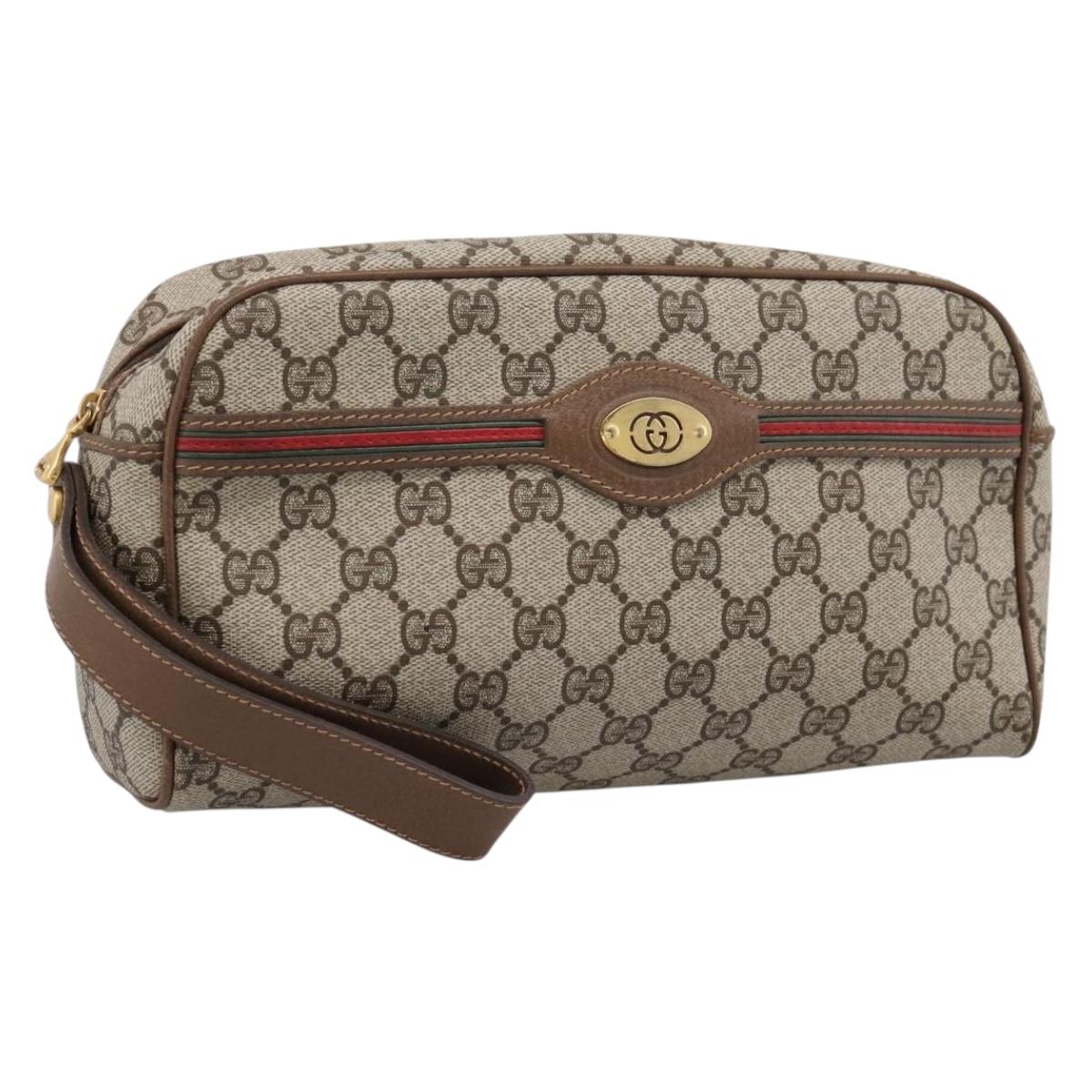 GUCCI GG Supreme Web Sherry Line Clutch Bag PVC Beige 014 904 0020 Auth BA15302