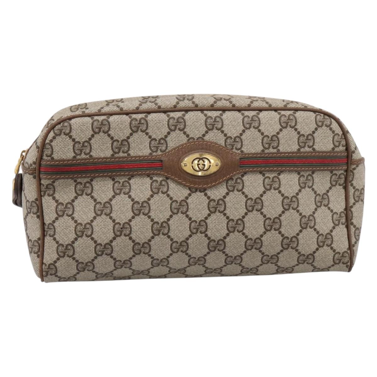 GUCCI GG Supreme Web Sherry Line Clutch Bag PVC Beige 014 904 0020 Auth BA15302