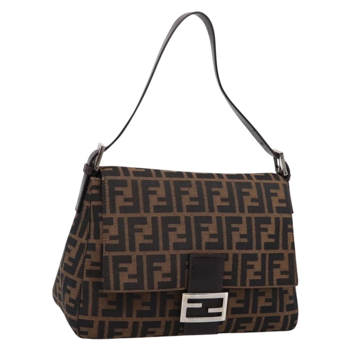 FENDI Zucca Canvas Mamma Baguette Shoulder Bag Brown Silver Auth BA15303V