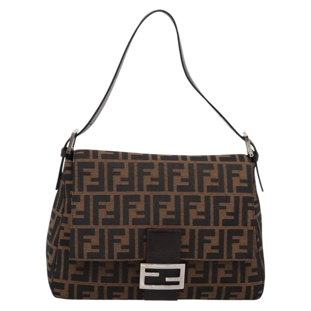 FENDI Zucca Canvas Mamma Baguette Shoulder Bag Brown Silver Auth BA15303V