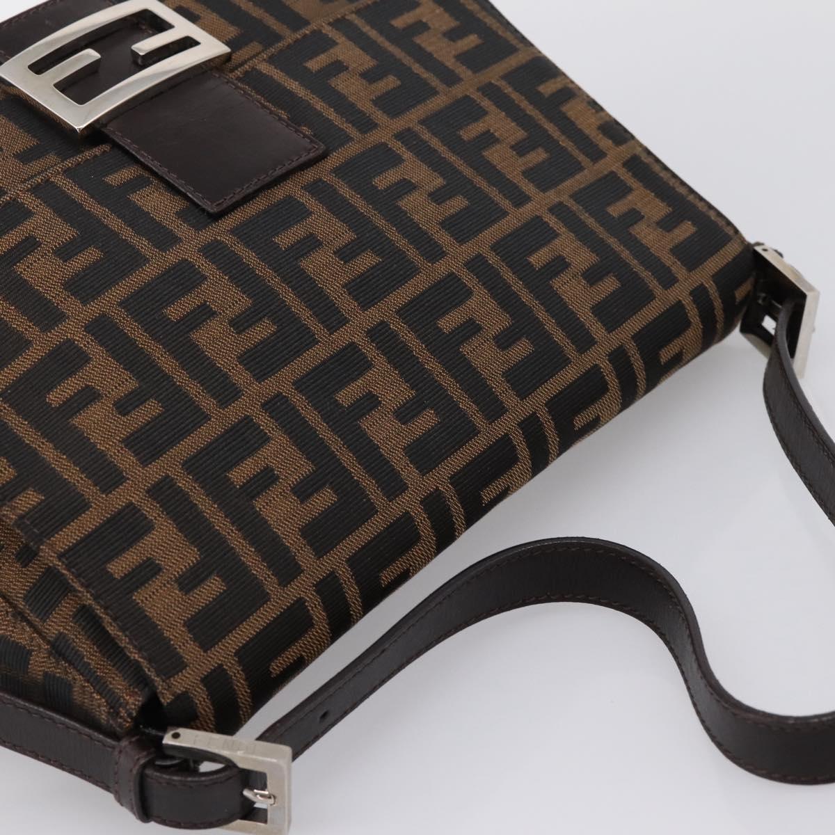 FENDI Zucca Canvas Mamma Baguette Shoulder Bag Brown Silver Auth BA15303V