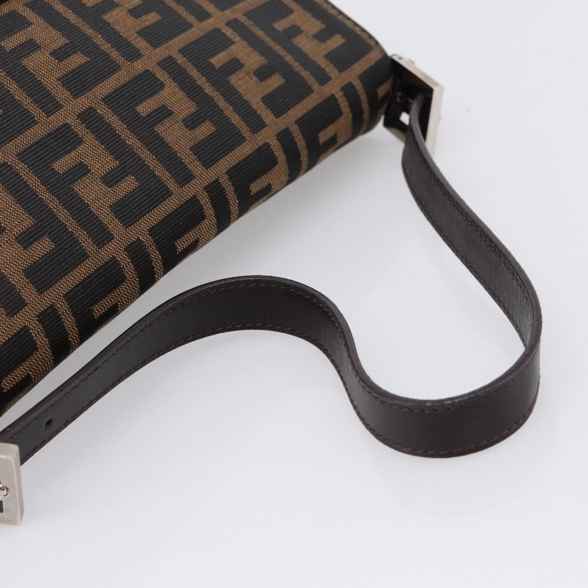 FENDI Zucca Canvas Mamma Baguette Shoulder Bag Brown Silver Auth BA15303V