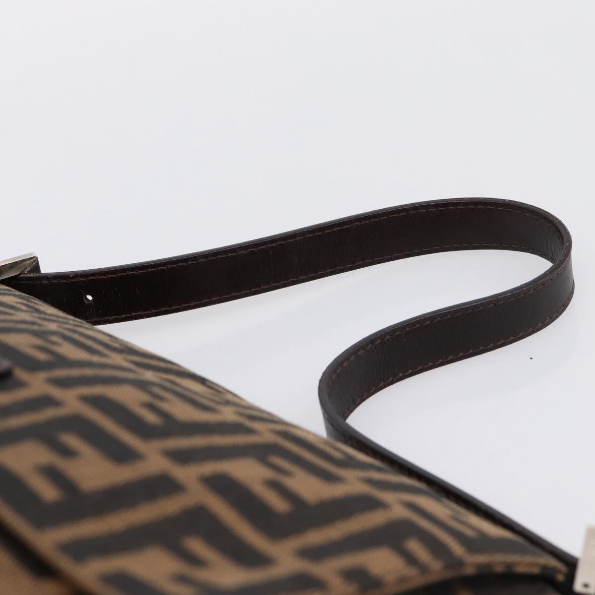 FENDI Zucca Canvas Mamma Baguette Shoulder Bag Brown Silver Auth BA15303V