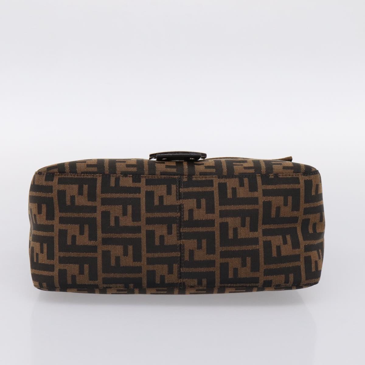 FENDI Zucca Canvas Mamma Baguette Shoulder Bag Brown Silver Auth BA15303V