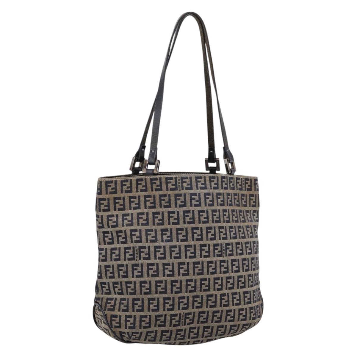 FENDI Zucchino Canvas Hand Bag Navy Silver Auth BA15304