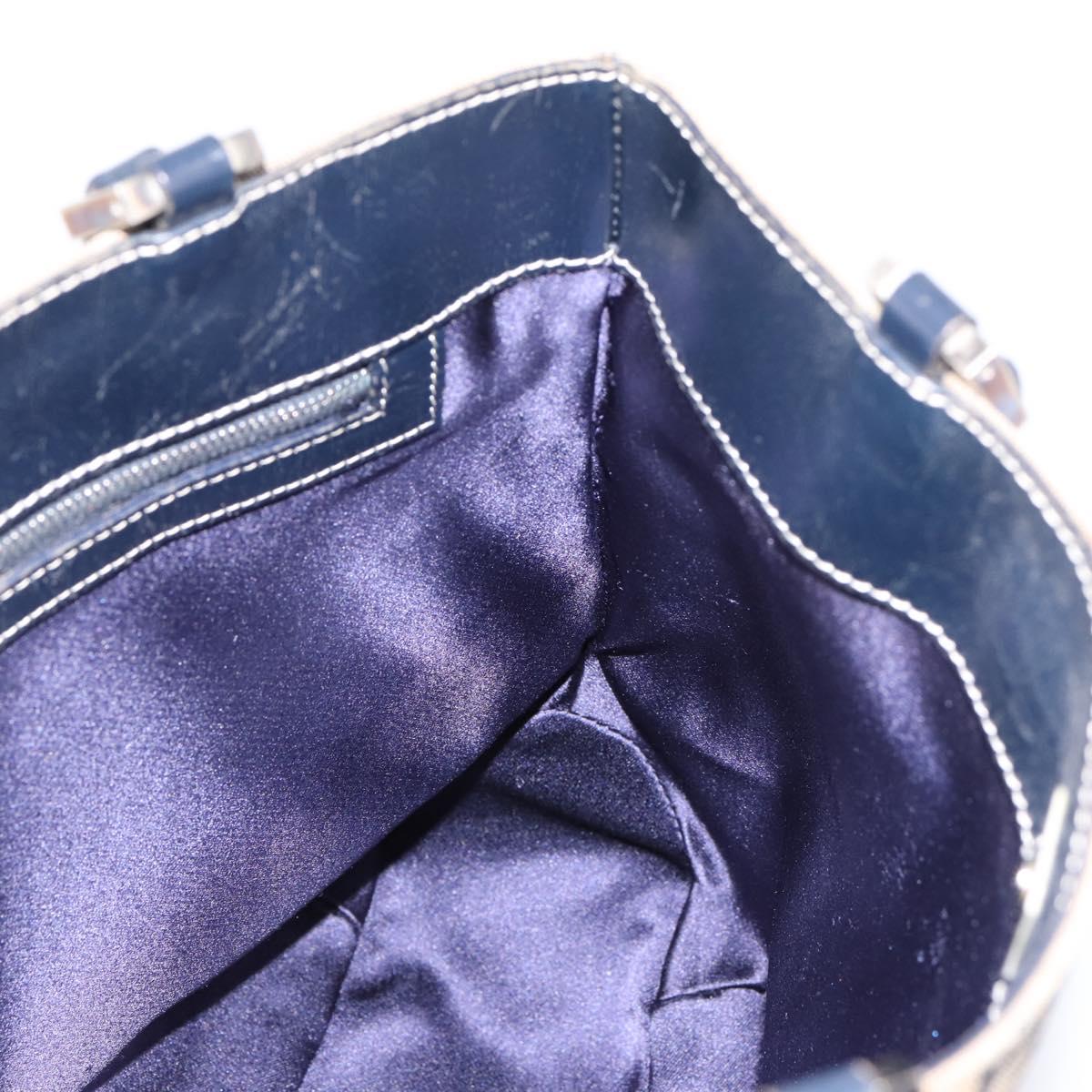 FENDI Zucchino Canvas Hand Bag Navy Silver Auth BA15304