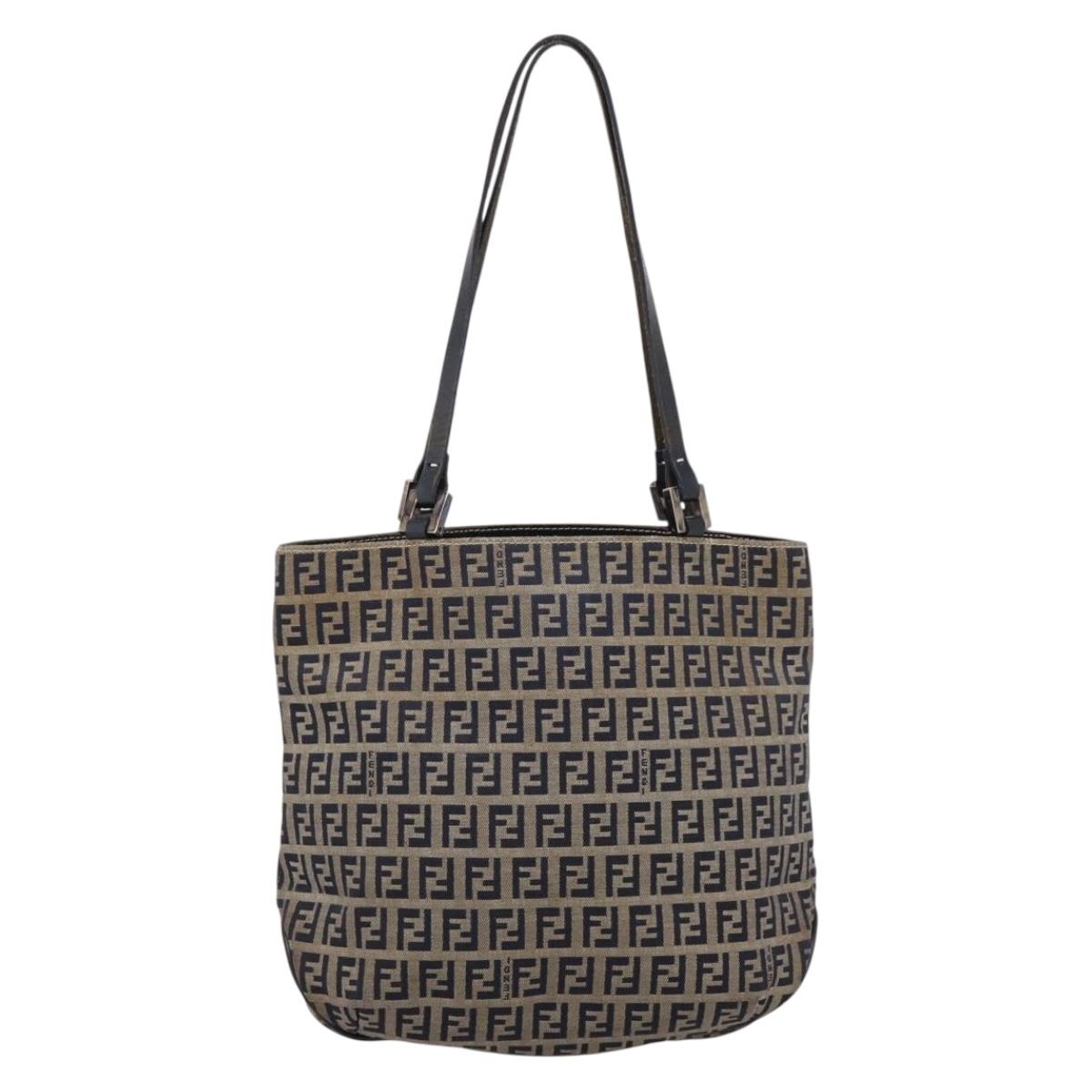 FENDI Zucchino Canvas Hand Bag Navy Silver Auth BA15304