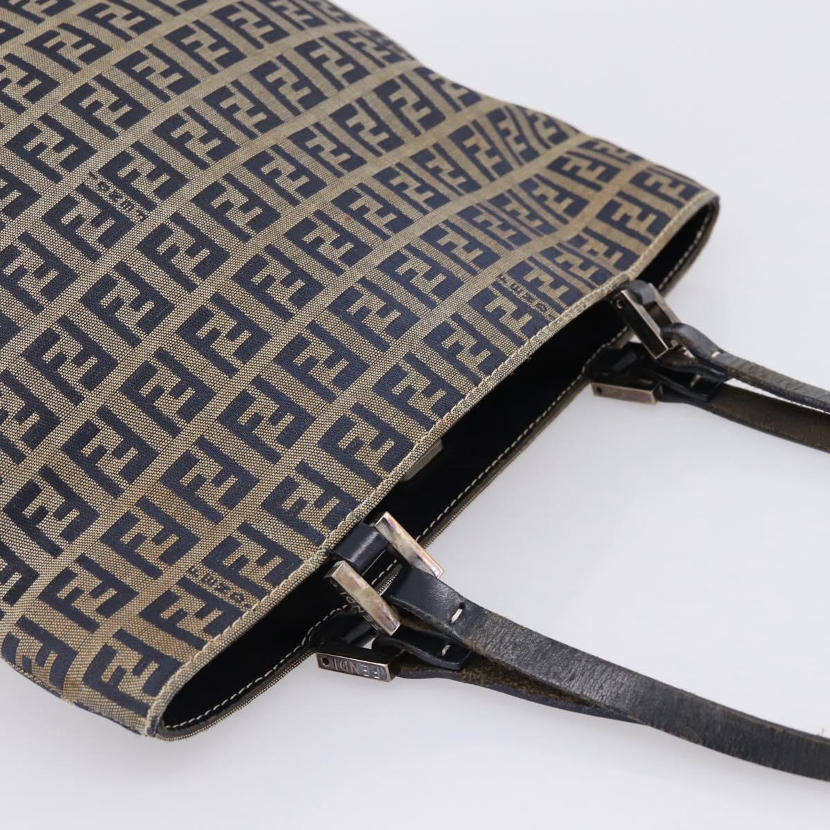 FENDI Zucchino Canvas Hand Bag Navy Silver Auth BA15304