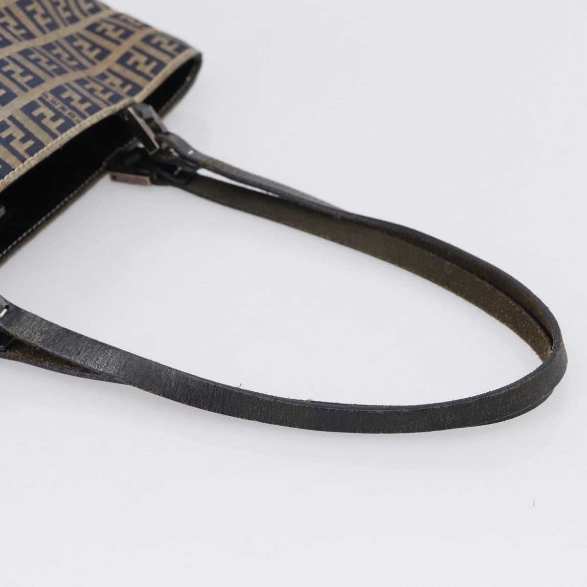 FENDI Zucchino Canvas Hand Bag Navy Silver Auth BA15304
