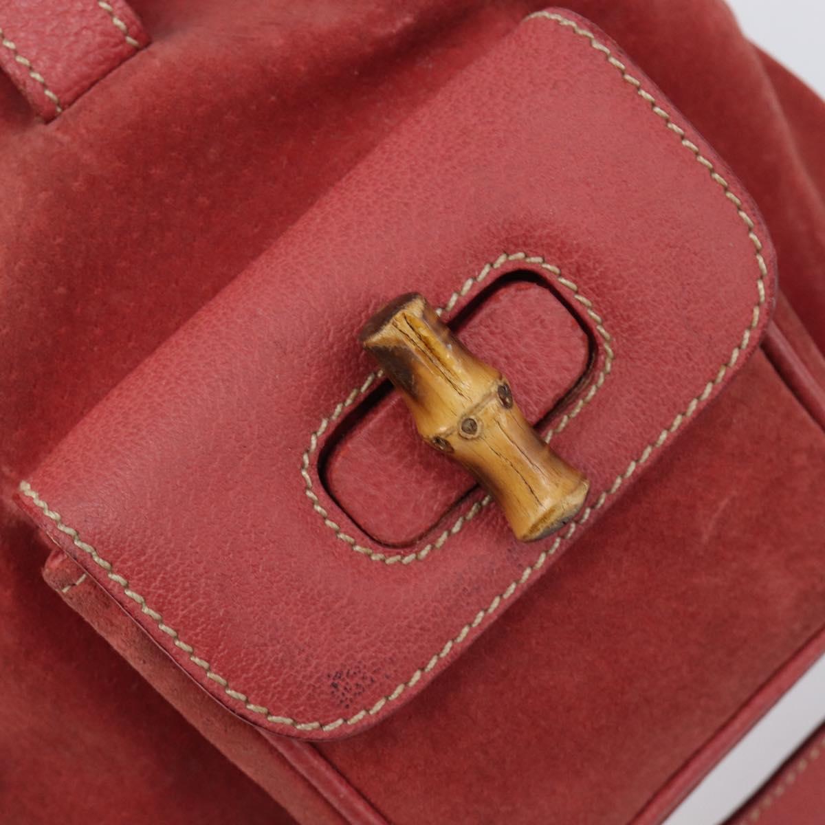 GUCCI Bamboo Backpack Suede Red Gold Tone 003 1705 0030 Auth BA15308