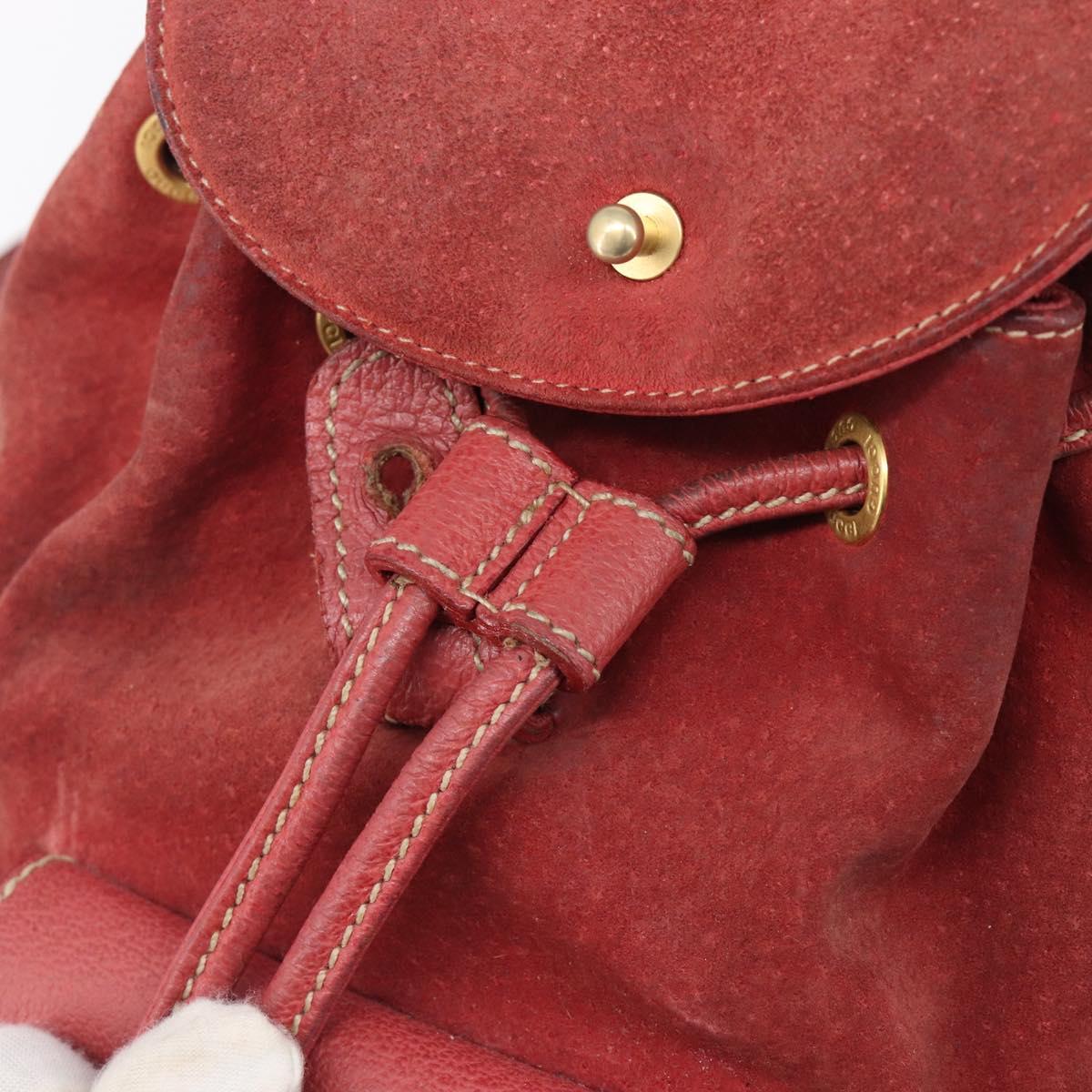GUCCI Bamboo Backpack Suede Red Gold Tone 003 1705 0030 Auth BA15308