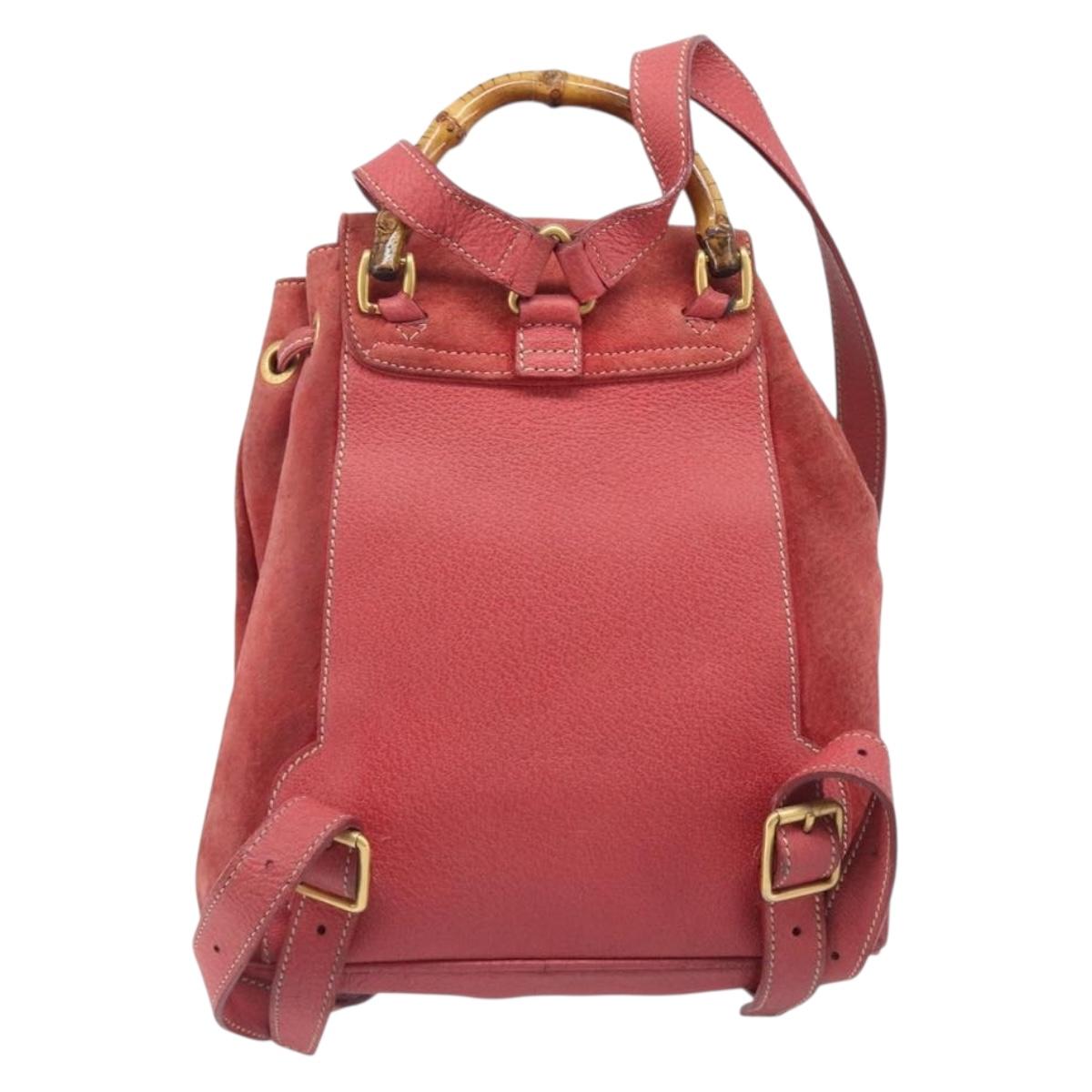 GUCCI Bamboo Backpack Suede Red Gold Tone 003 1705 0030 Auth BA15308