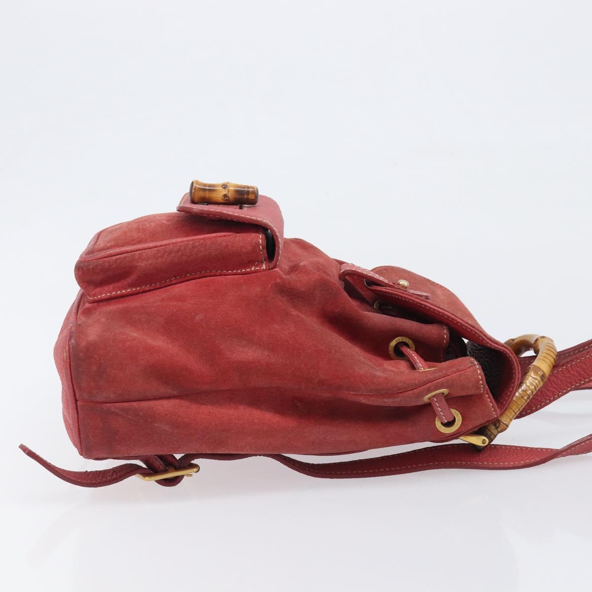 GUCCI Bamboo Backpack Suede Red Gold Tone 003 1705 0030 Auth BA15308