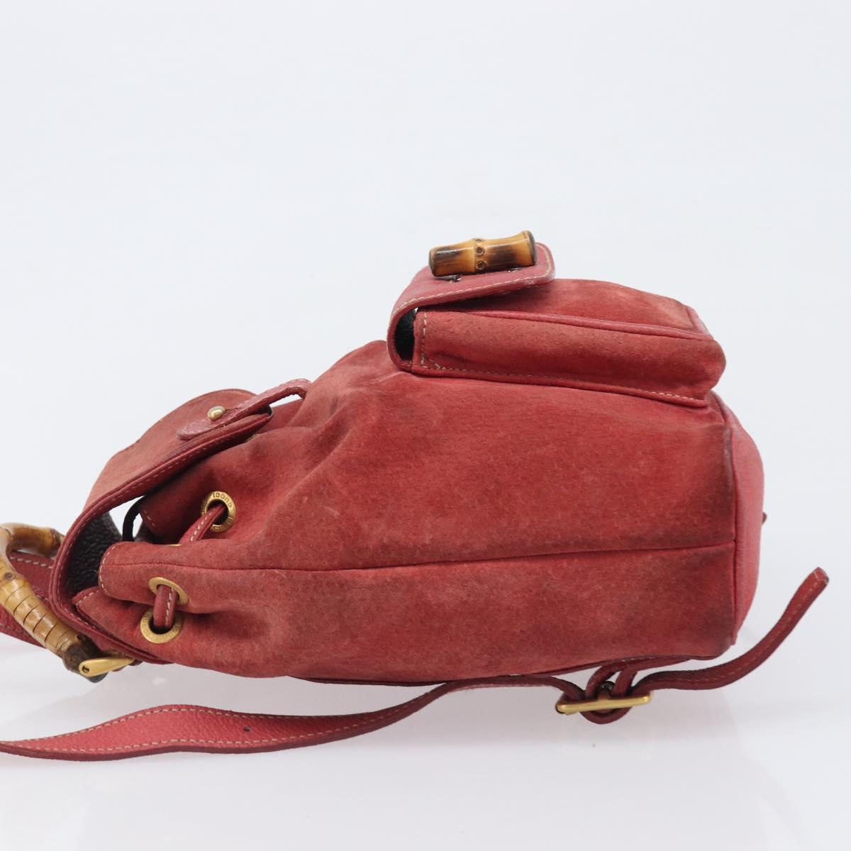 GUCCI Bamboo Backpack Suede Red Gold Tone 003 1705 0030 Auth BA15308