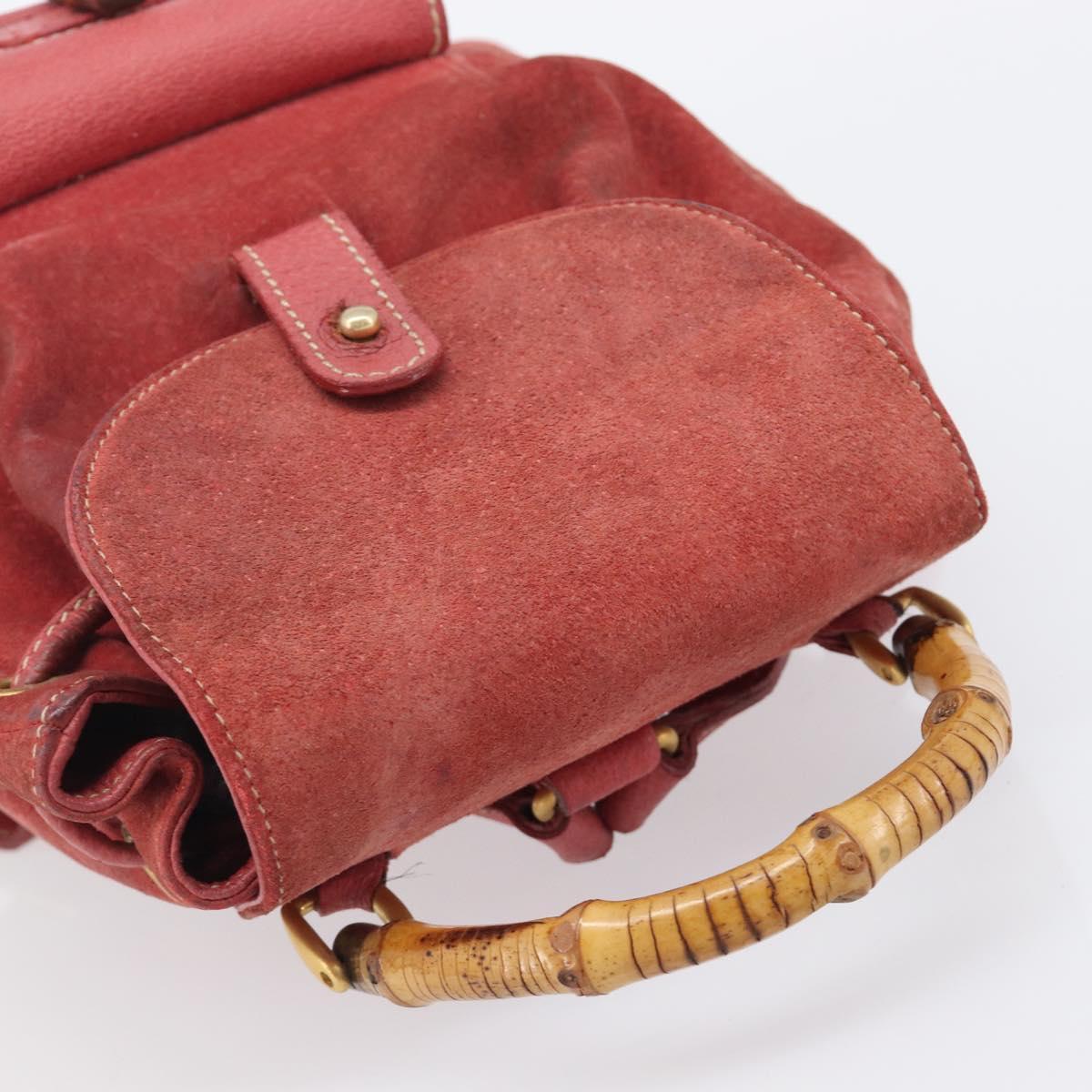 GUCCI Bamboo Backpack Suede Red Gold Tone 003 1705 0030 Auth BA15308