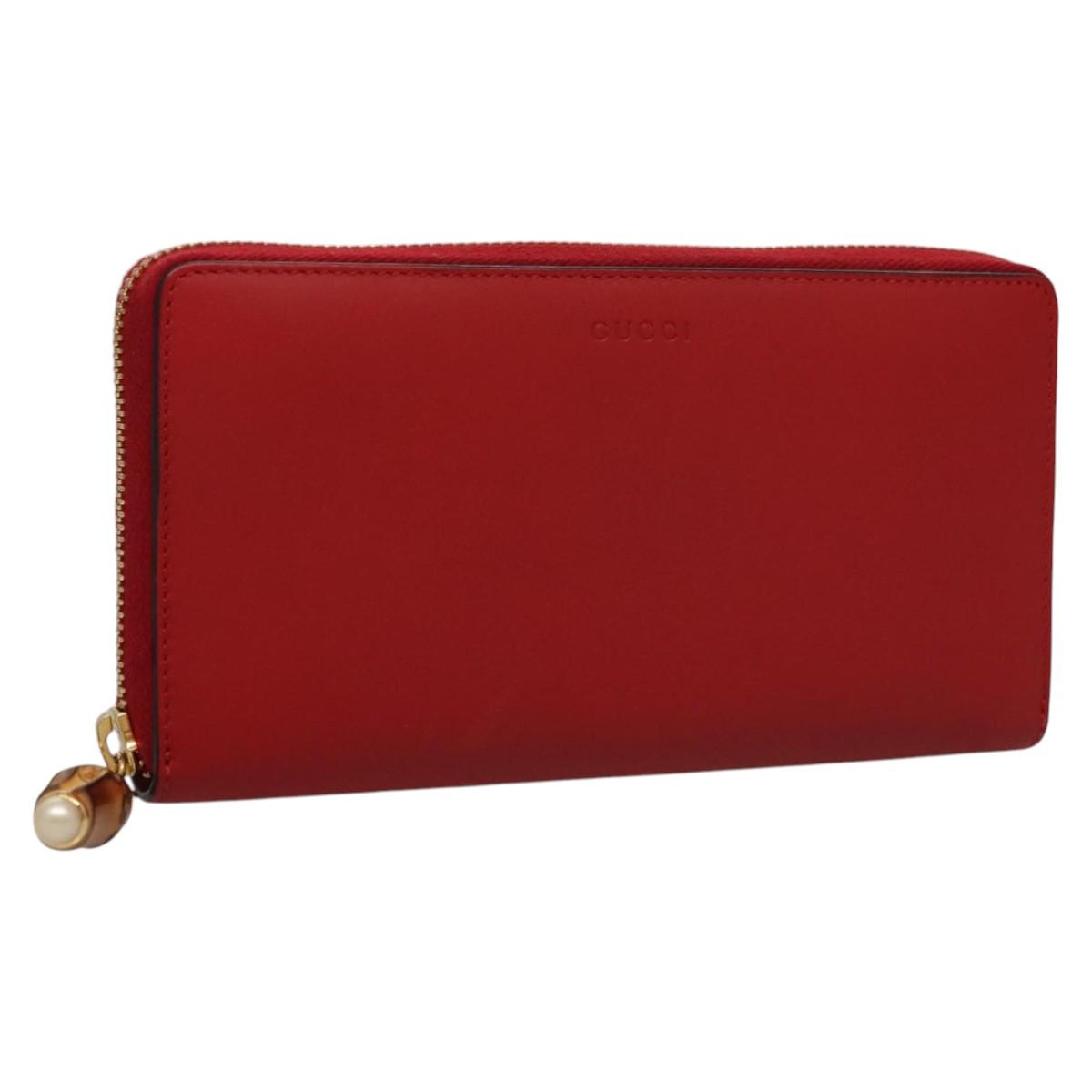 GUCCI Bamboo Long Wallet Leather Red 453158 Auth BA1531