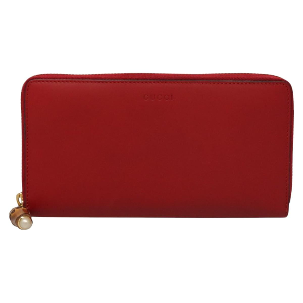 GUCCI Bamboo Long Wallet Leather Red 453158 Auth BA1531