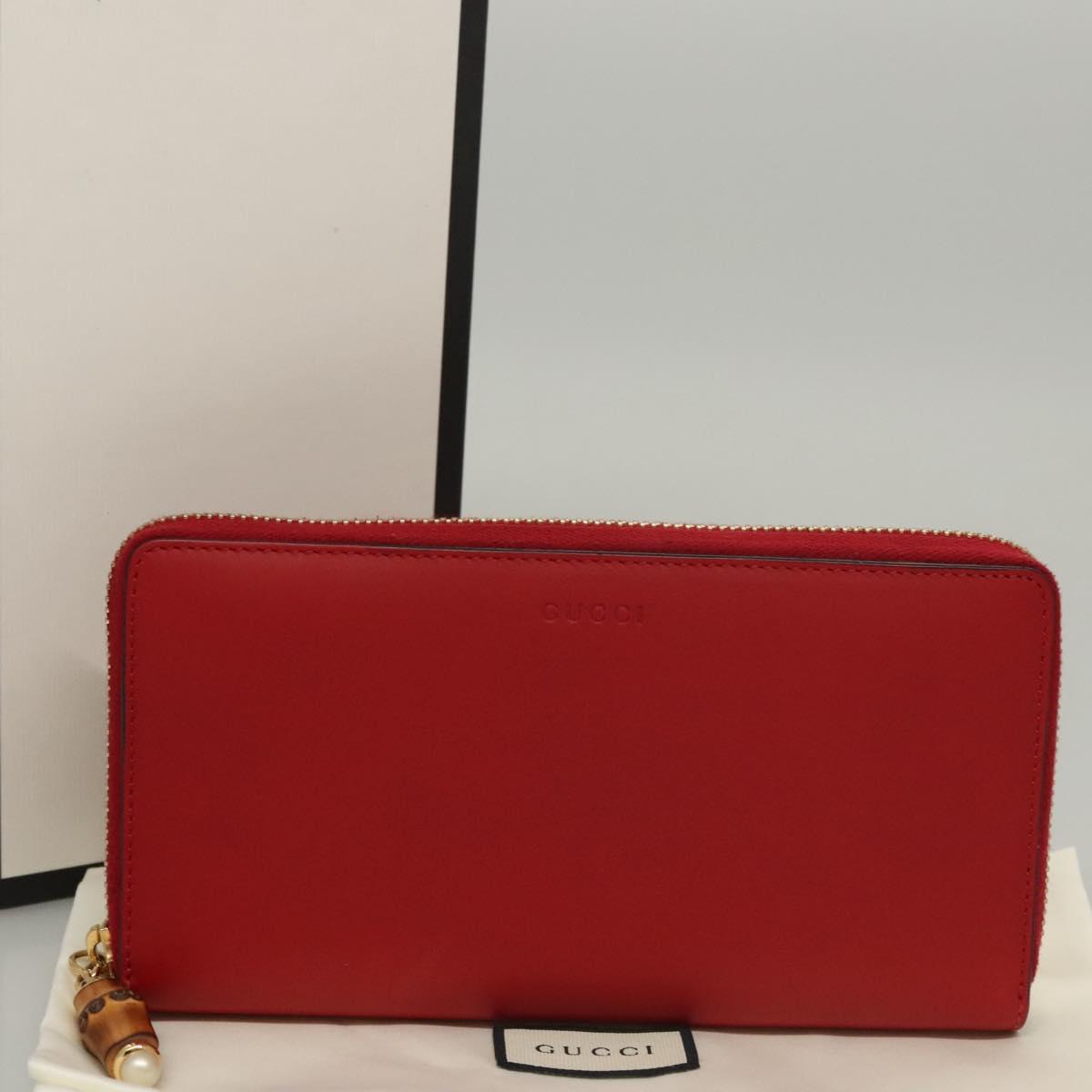 GUCCI Bamboo Long Wallet Leather Red 453158 Auth BA1531