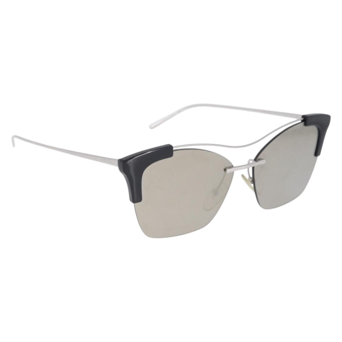 PRADA Sunglasses Metal Silver Black Auth BA15310