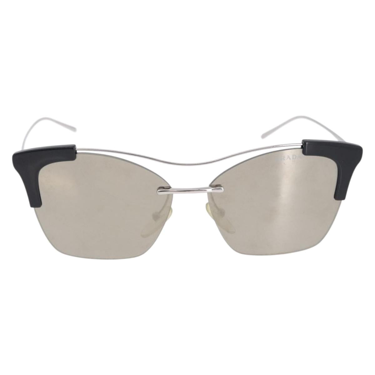 PRADA Sunglasses Metal Silver Black Auth BA15310