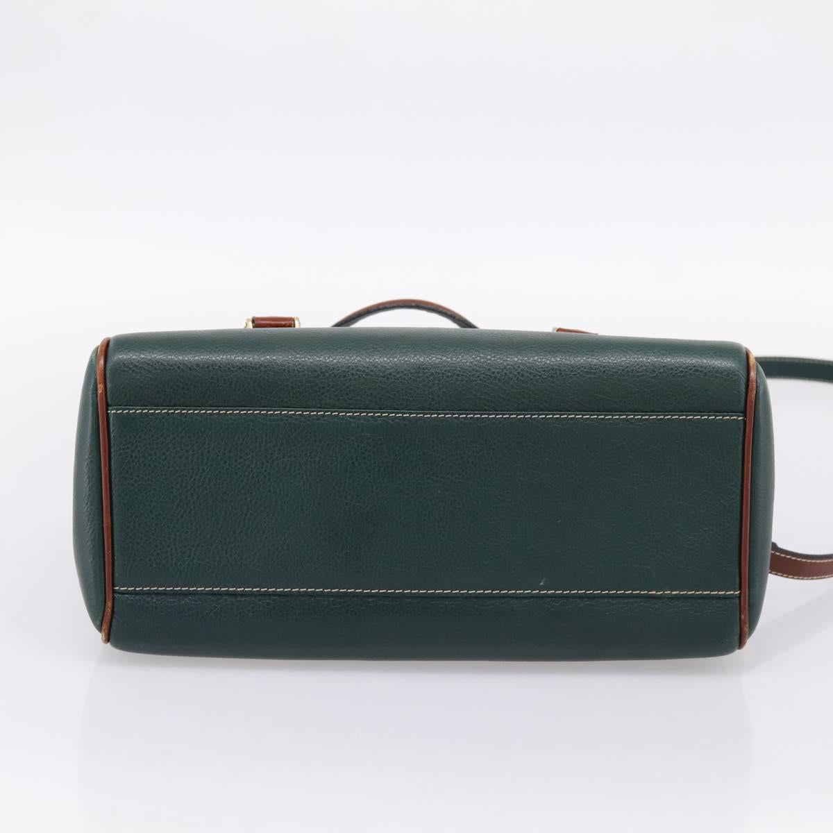 BALLY Hand Bag Leather 2way Green Gold Tone Auth BA15313
