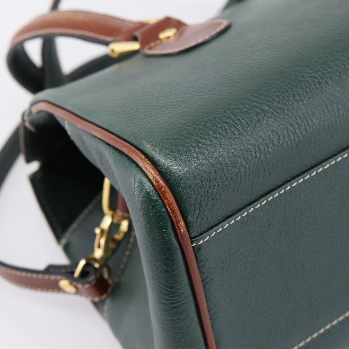 BALLY Hand Bag Leather 2way Green Gold Tone Auth BA15313