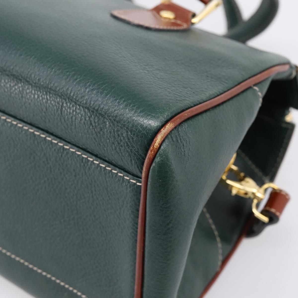 BALLY Hand Bag Leather 2way Green Gold Tone Auth BA15313
