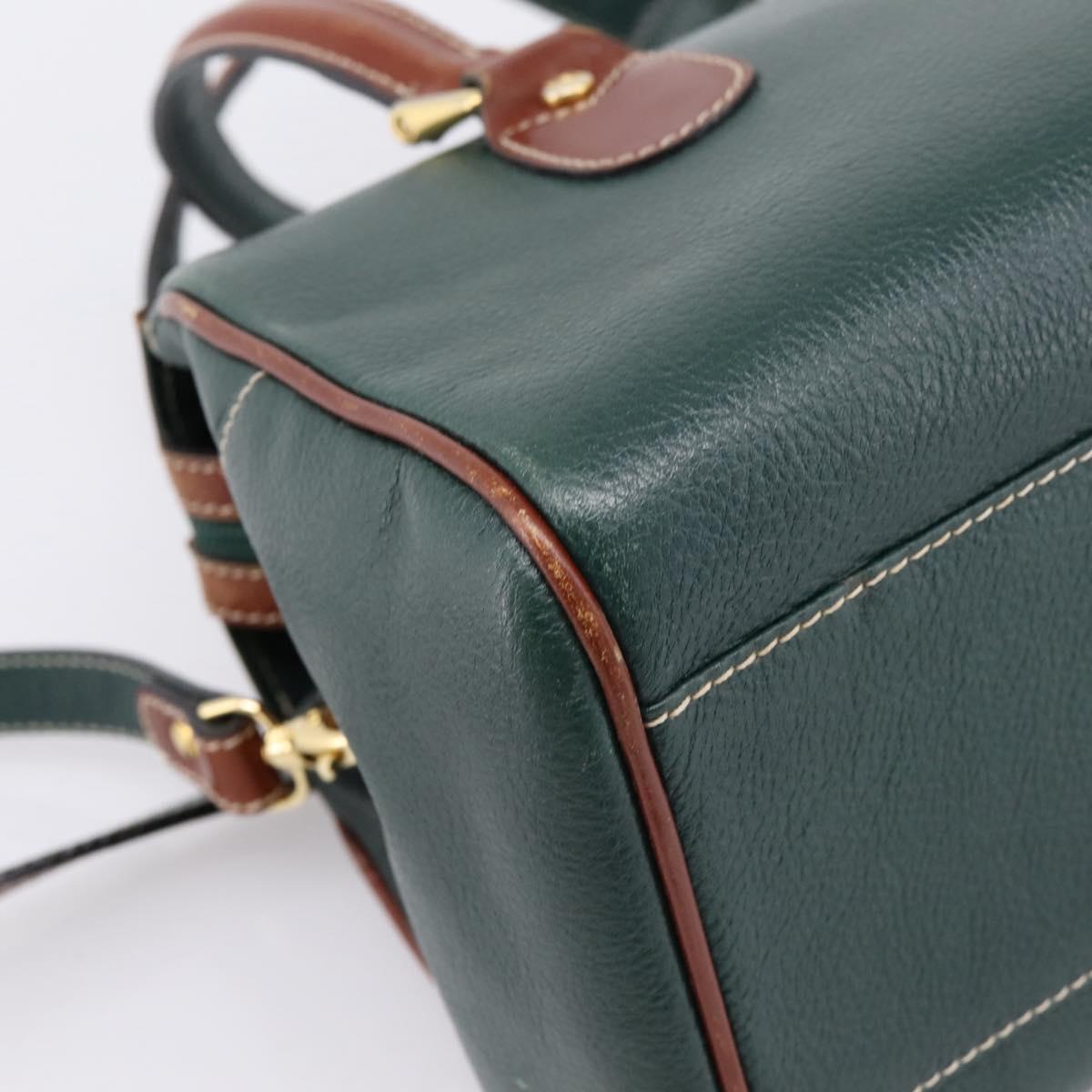 BALLY Hand Bag Leather 2way Green Gold Tone Auth BA15313