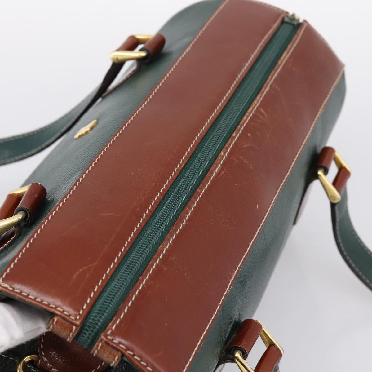 BALLY Hand Bag Leather 2way Green Gold Tone Auth BA15313