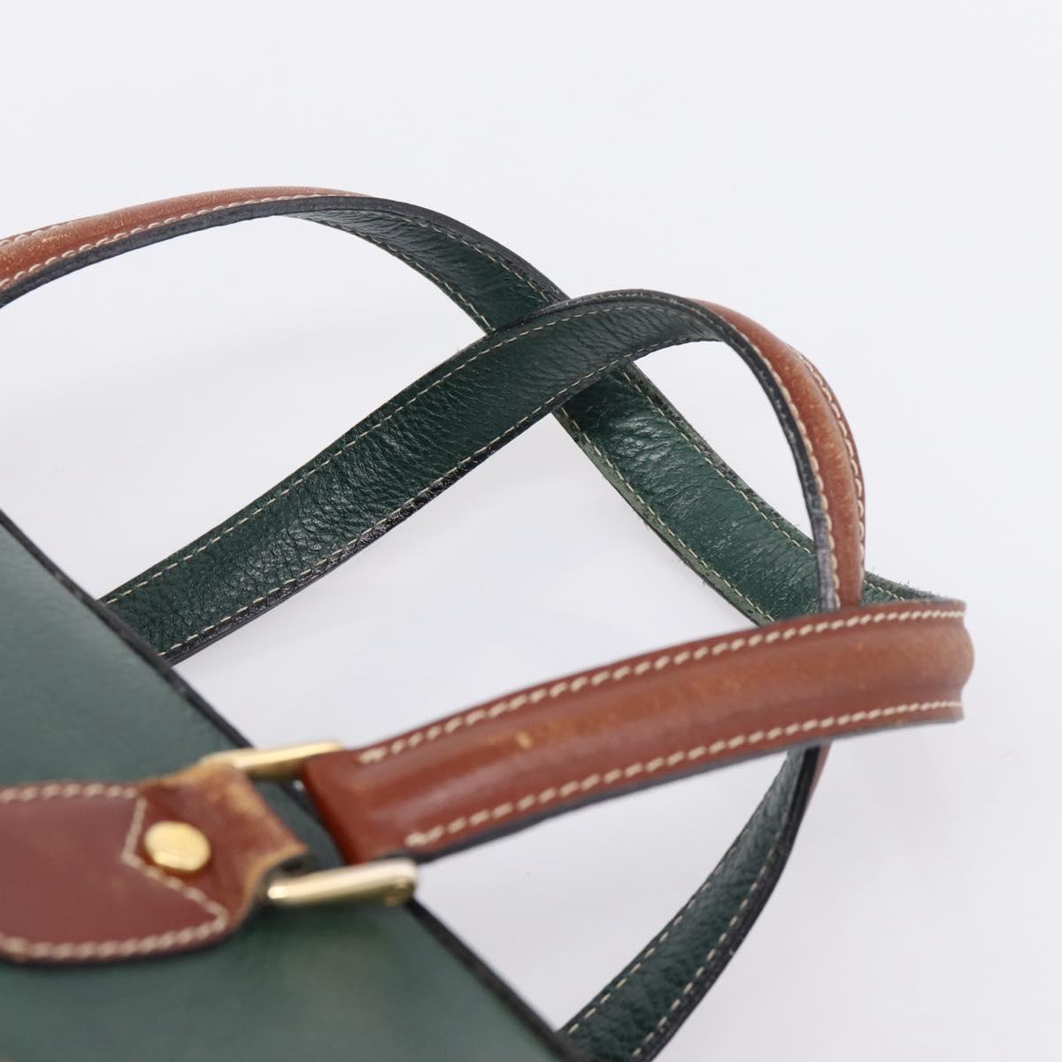 BALLY Hand Bag Leather 2way Green Gold Tone Auth BA15313