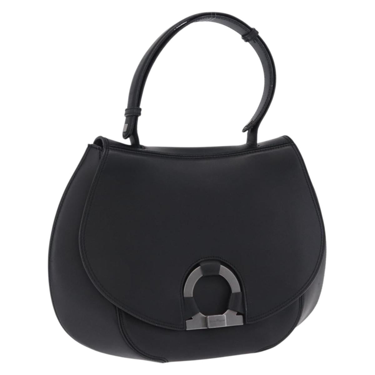 Salvatore Ferragamo Gancini Hand Bag Leather Black Silver Auth BA15316A